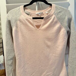 Vince 100% Cashmere Raglan Sleeve V-Neck Sweater - Pink & Grey - Medium